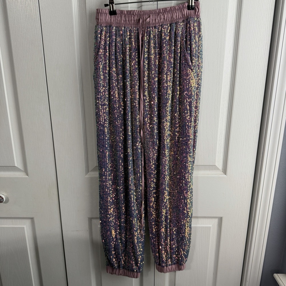 Style Rack Pink Purple Sequins Lined Jogger Pants Women's Size XL Preppy Boho
